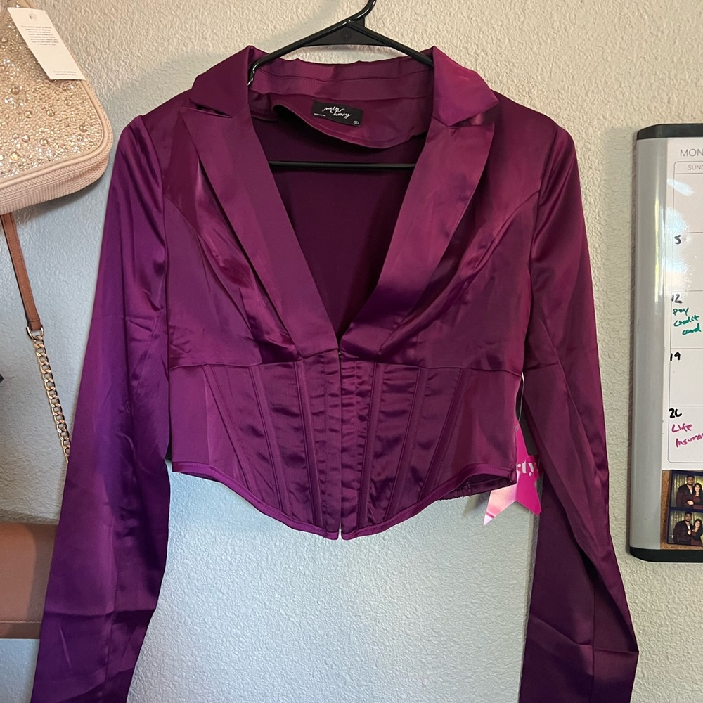 Corset collared crop long sleeve